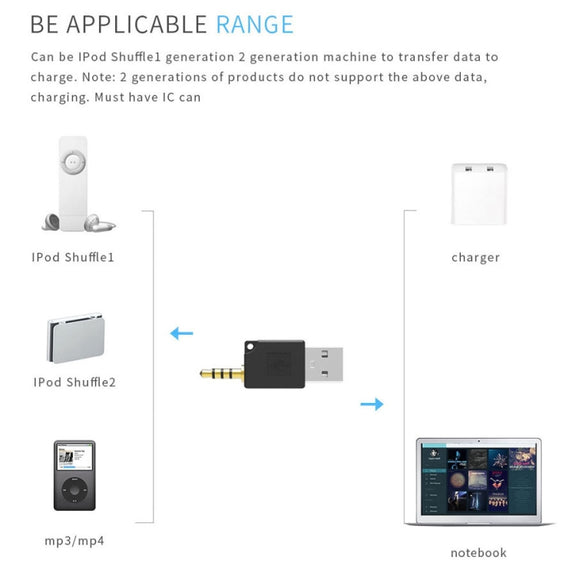 For iPod shuffle 3rd / 2nd USB Data Dock Charger Adapter, Length: 4.6cm(Black)