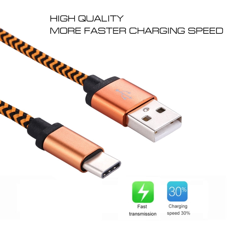1m Woven Style USB-C / Type-C 3.1 to USB 2.0 Data Sync Charge Cable(Orange)