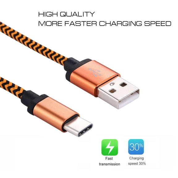 1m Woven Style USB-C / Type-C 3.1 to USB 2.0 Data Sync Charge Cable(Orange)