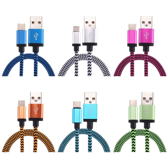 1m Woven Style USB-C / Type-C 3.1 to USB 2.0 Data Sync Charge Cable(Orange)