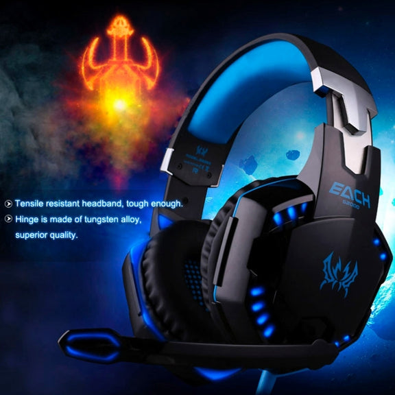 EACH G2000 Over-ear Stereo Bass Gaming Headset with Mic & LED Light for Computer, Cable Length: 2.2m(Blue)