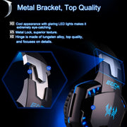 EACH G2000 Over-ear Stereo Bass Gaming Headset with Mic & LED Light for Computer, Cable Length: 2.2m(Blue)