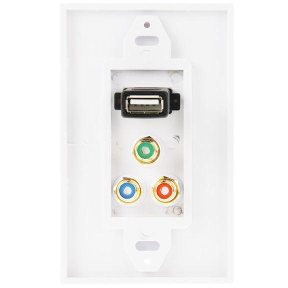 USB 2.0 Female Plug + 3 RCA Female Plugs Wall Plate Panel