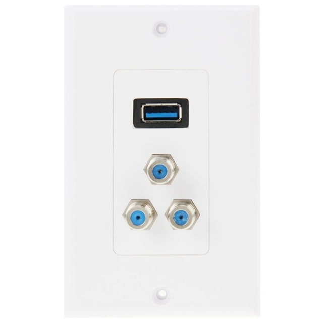 USB 3.0 Female Plug + 3 F Female Plugs Wall Plate Panel