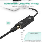 USB 3.0 10 / 100 / 1000Mbps Ethernet Adapter for Laptops, Plug and play(Black)
