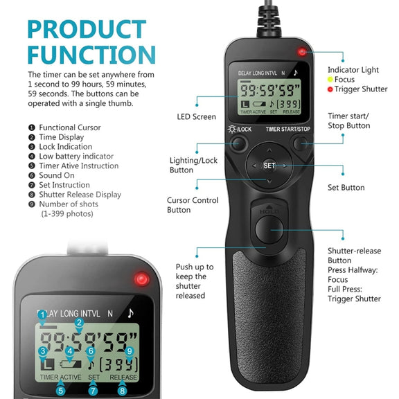 Aputure AP-TR3N LCD Timer Remote Cord for Nikon D5100���D3100, D7000, D5000, D90