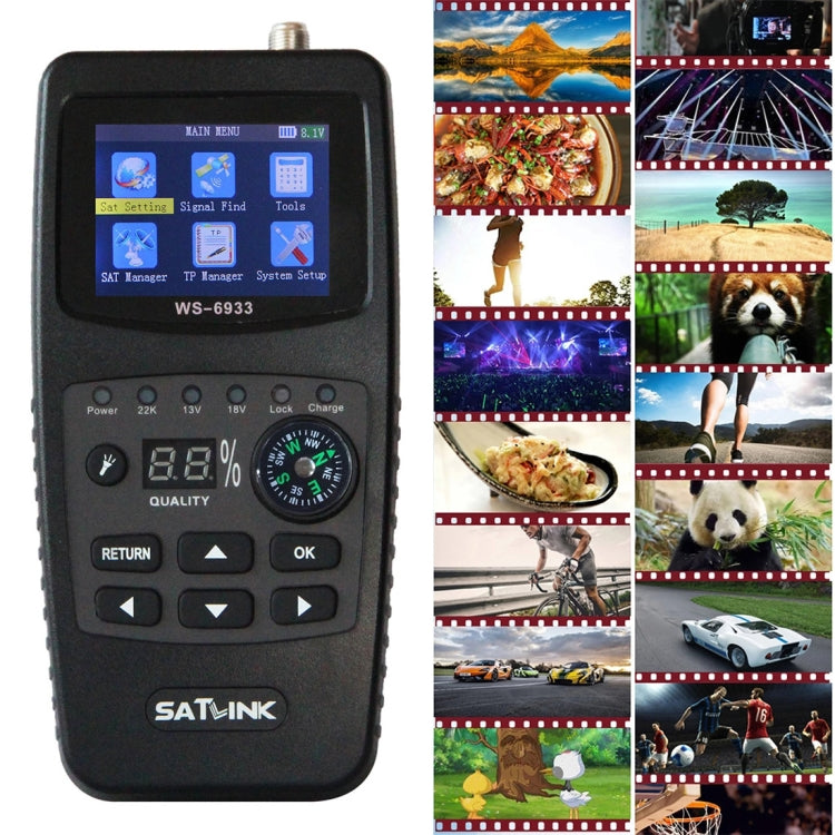 SATLINK WS6933 Portable Digital Satellite Finder Meter, 2.1 inch LCD Colour Screen, DVB-S2/S Signal Pointer(UK Plug)