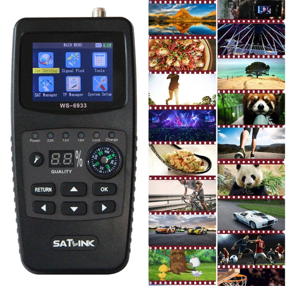 SATLINK WS6933 Portable Digital Satellite Finder Meter, 2.1 inch LCD Colour Screen, DVB-S2/S Signal Pointer(UK Plug)