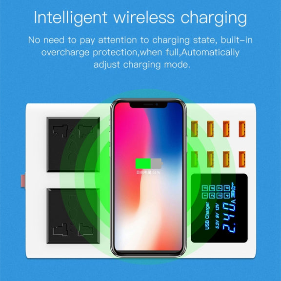YC-CDA10W 10W Multi Port USB Intelligent Digital Display Fast Charging Wireless Charger, EU Plug