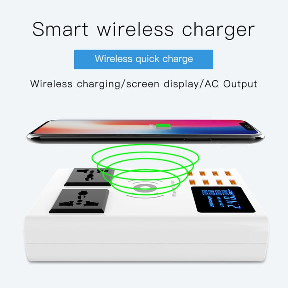 YC-CDA10W 10W Multi Port USB Intelligent Digital Display Fast Charging Wireless Charger, UK Plug