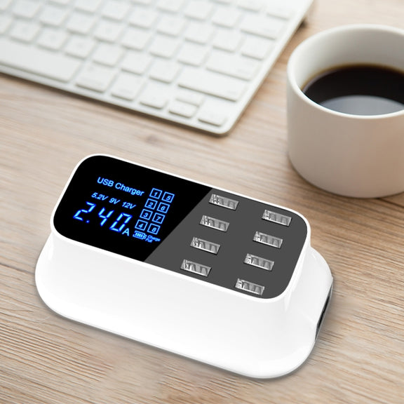 YC-CDA19A 8-port USB Multi-function 40W Intelligent Digital Display Fast Charging Dock, US Plug