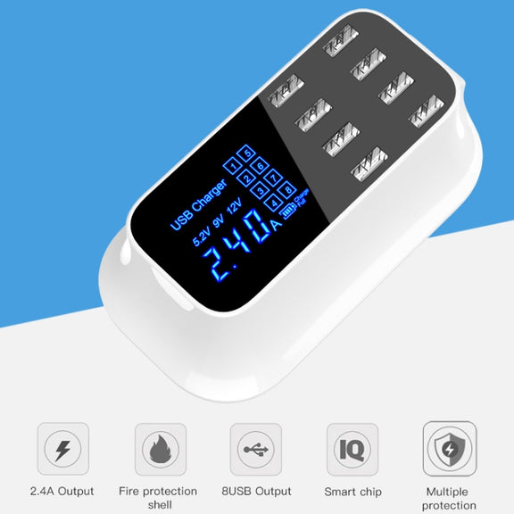 YC-CDA19A 8-port USB Multi-function 40W Intelligent Digital Display Fast Charging Dock, US Plug