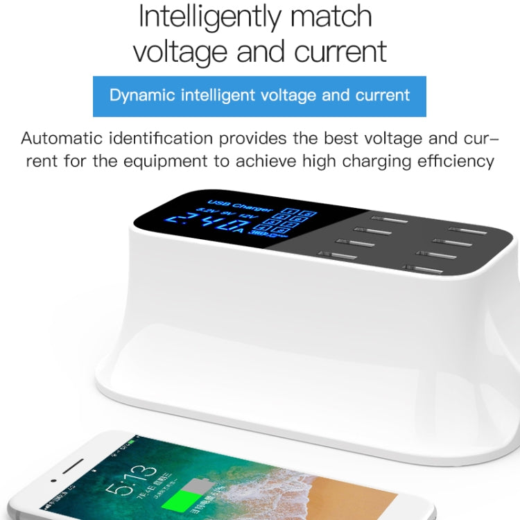 YC-CDA19A 8-port USB Multi-function 40W Intelligent Digital Display Fast Charging Dock, US Plug