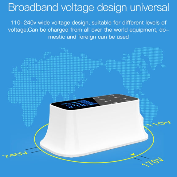 YC-CDA19A 8-port USB Multi-function 40W Intelligent Digital Display Fast Charging Dock, US Plug