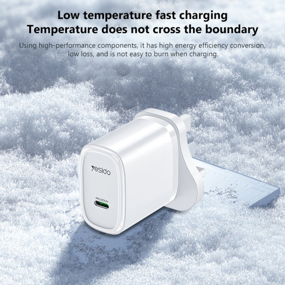 Yesido YC76BL PD 20W USB-C / Type-C Port Quick Charger with Type-C to 8 Pin Cable, UK Plug (Black)