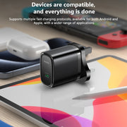 Yesido YC76BL PD 20W USB-C / Type-C Port Quick Charger with Type-C to 8 Pin Cable, UK Plug (Black)