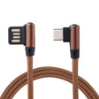 1m 2.4A Output USB to USB-C / Type-C Double Elbow Design Nylon Weave Style Data Sync Charging Cable(Coffee) - USB-C & Type-C Cable by PMC TechLife | Online Shopping South Africa | PMC TechLife | Buy Now Pay Later Mobicred