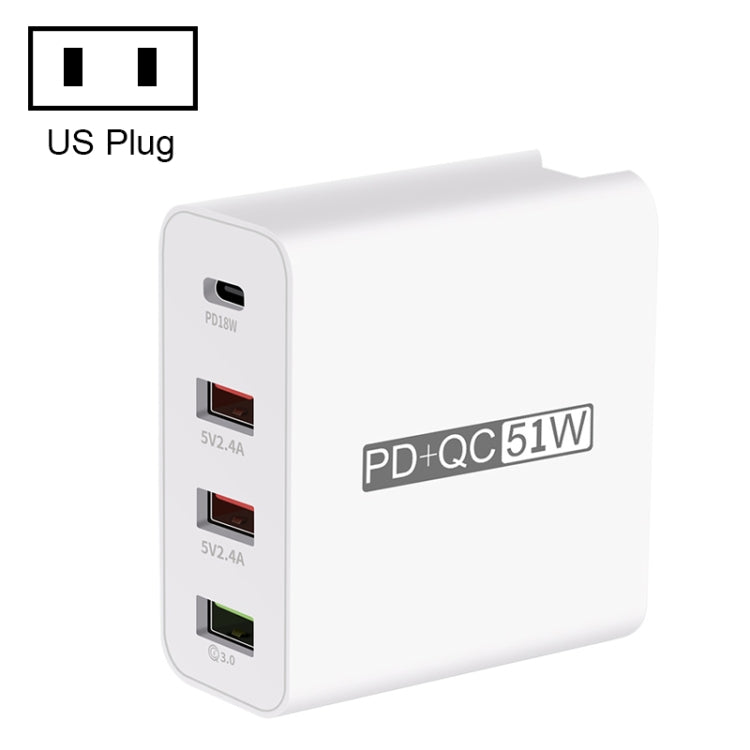 WLX-A6 4 Ports Quick Charging USB Travel Charger Power Adapter, US Plug
