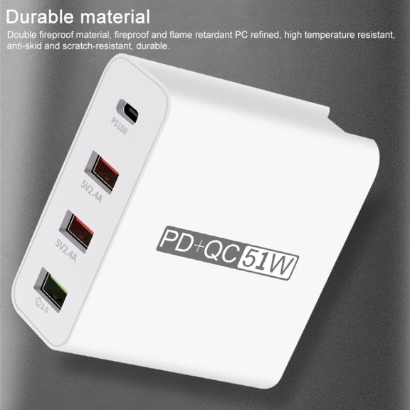 WLX-A6 4 Ports Quick Charging USB Travel Charger Power Adapter, US Plug