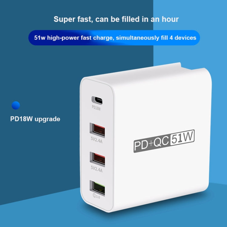 WLX-A6 4 Ports Quick Charging USB Travel Charger Power Adapter, US Plug