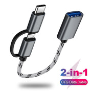 USB 3.0 Female to Micro USB + USB-C / Type-C Male Charging + Transmission OTG Nylon Braided Adapter Cable, Cable Length: 17cm (Gold)
