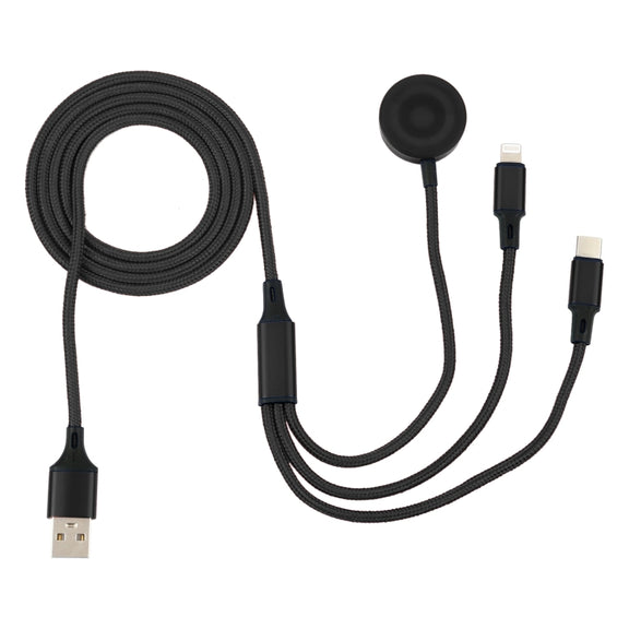 For iPhone / Apple Watch 3 In 1 8 Pin + Type-C / USB-C + Magnetic Charging Base Multi-function Charging Cable, Length: 1m(Black)