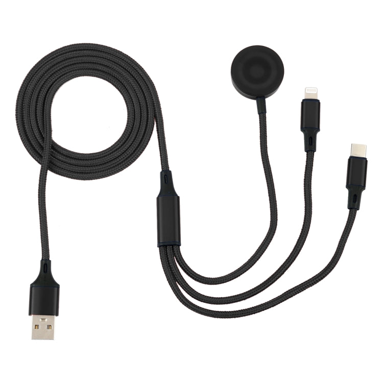 For iPhone / Apple Watch 3 In 1 8 Pin + Type-C / USB-C + Magnetic Charging Base Multi-function Charging Cable, Length: 1m(Black)
