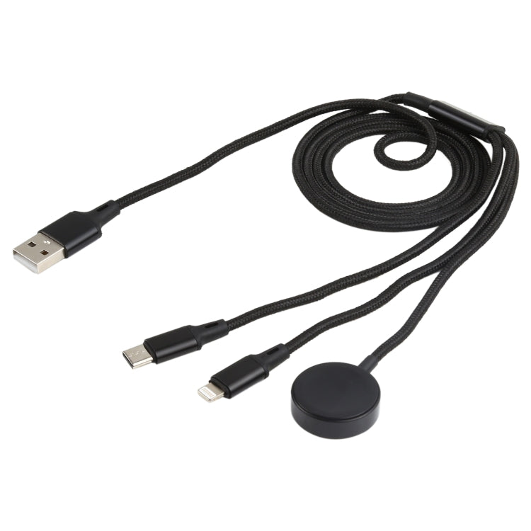 For iPhone / Apple Watch 3 In 1 8 Pin + Type-C / USB-C + Magnetic Charging Base Multi-function Charging Cable, Length: 1m(Black)