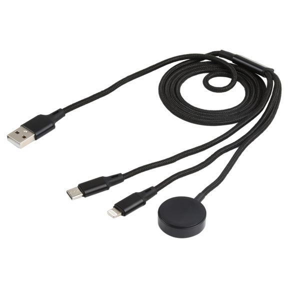 For iPhone / Apple Watch 3 In 1 8 Pin + Type-C / USB-C + Magnetic Charging Base Multi-function Charging Cable, Length: 1m(Black)