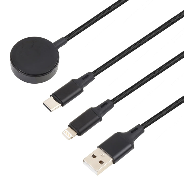 For iPhone / Apple Watch 3 In 1 8 Pin + Type-C / USB-C + Magnetic Charging Base Multi-function Charging Cable, Length: 1m(Black)