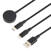 For iPhone / Apple Watch 3 In 1 8 Pin + Type-C / USB-C + Magnetic Charging Base Multi-function Charging Cable, Length: 1m(Black)