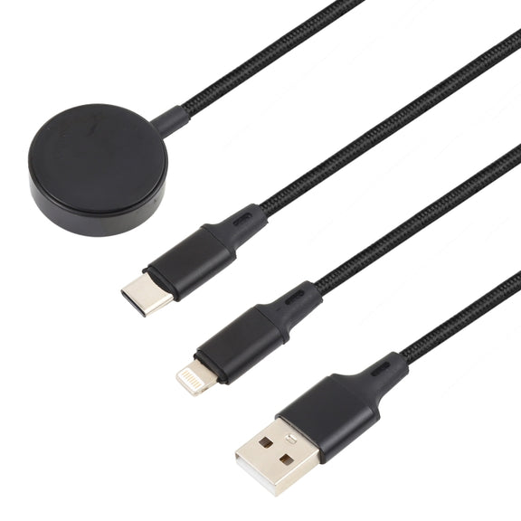 For iPhone / Apple Watch 3 In 1 8 Pin + Type-C / USB-C + Magnetic Charging Base Multi-function Charging Cable, Length: 1m(Black)
