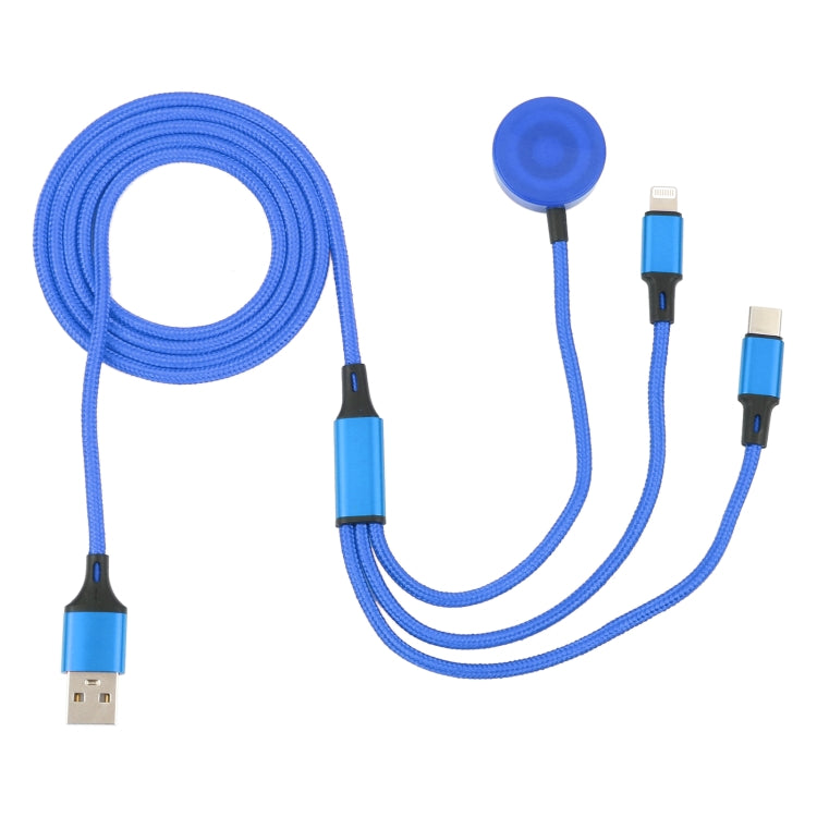 For iPhone / Apple Watch 3 In 1 8 Pin + Type-C / USB-C + Magnetic Charging Base Multi-function Charging Cable, Length: 1m(Blue)