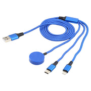 For iPhone / Apple Watch 3 In 1 8 Pin + Type-C / USB-C + Magnetic Charging Base Multi-function Charging Cable, Length: 1m(Blue)