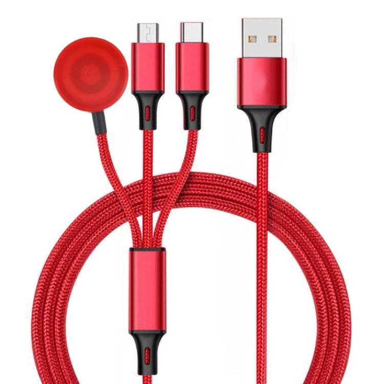 For iPhone / Apple Watch 3 In 1 8 Pin + Type-C / USB-C + Magnetic Charging Base Multi-function Charging Cable, Length: 1m(Red)