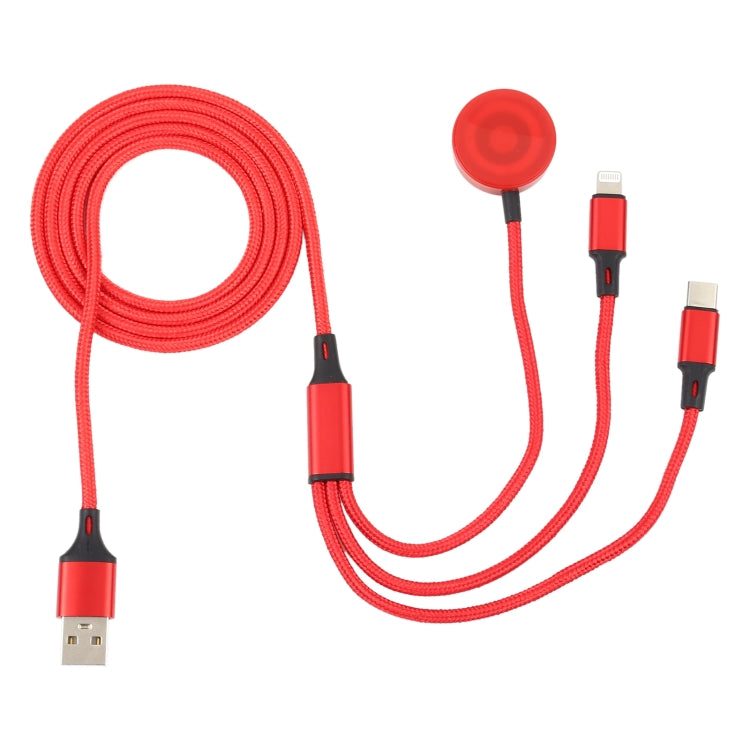 For iPhone / Apple Watch 3 In 1 8 Pin + Type-C / USB-C + Magnetic Charging Base Multi-function Charging Cable, Length: 1m(Red)