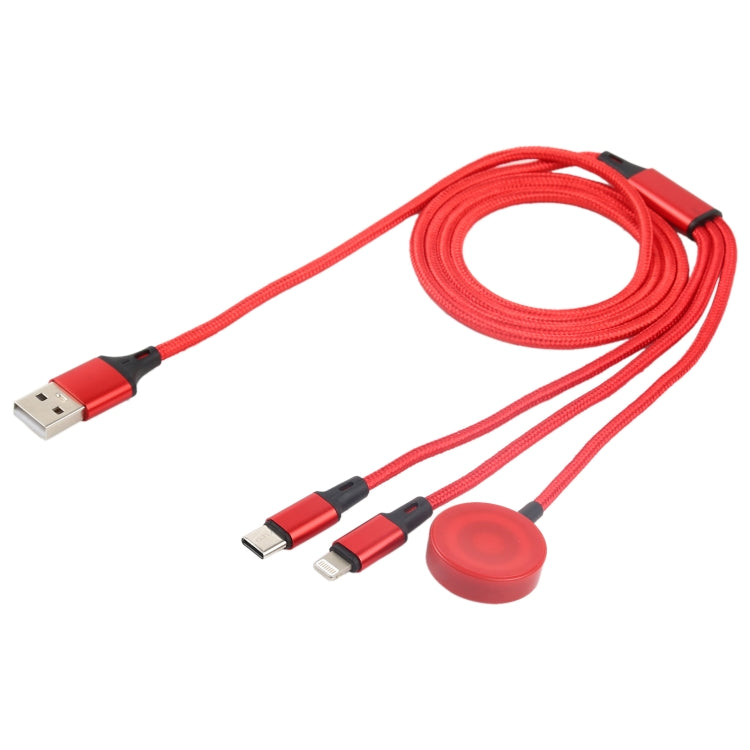 For iPhone / Apple Watch 3 In 1 8 Pin + Type-C / USB-C + Magnetic Charging Base Multi-function Charging Cable, Length: 1m(Red)
