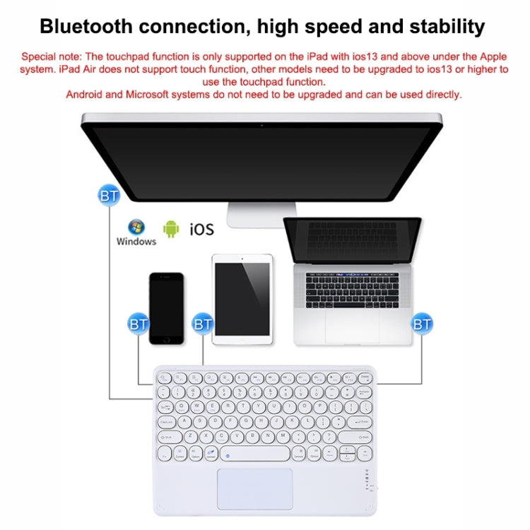 250C 10 inch Universal Tablet Round Keycap Wireless Bluetooth Keyboard with Touch Panel (Pink)