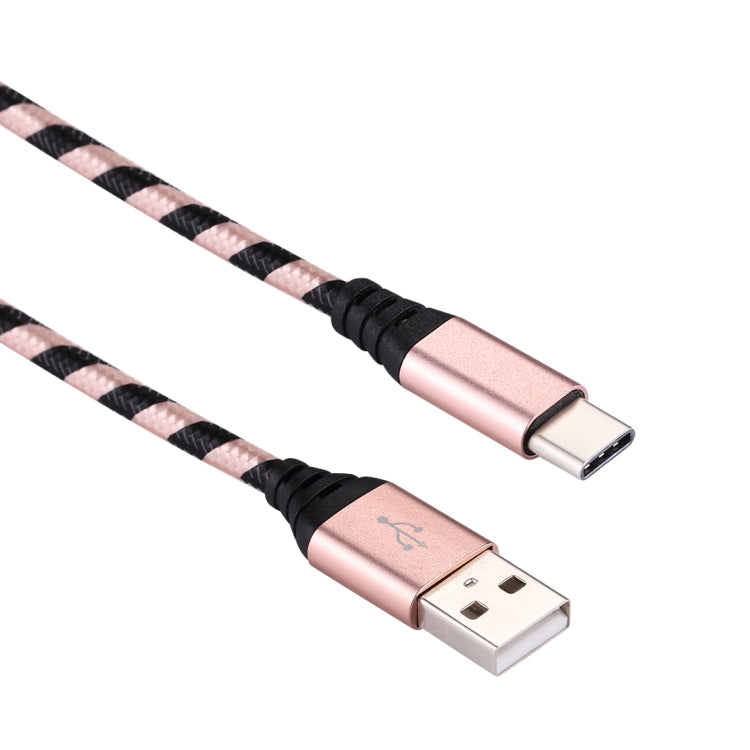 1m USB to USB-C / Type-C Nylon Weave Style Data Sync Charging Cable(Rose Gold)