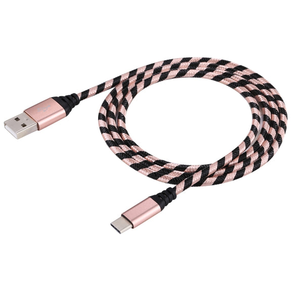 1m USB to USB-C / Type-C Nylon Weave Style Data Sync Charging Cable(Rose Gold)
