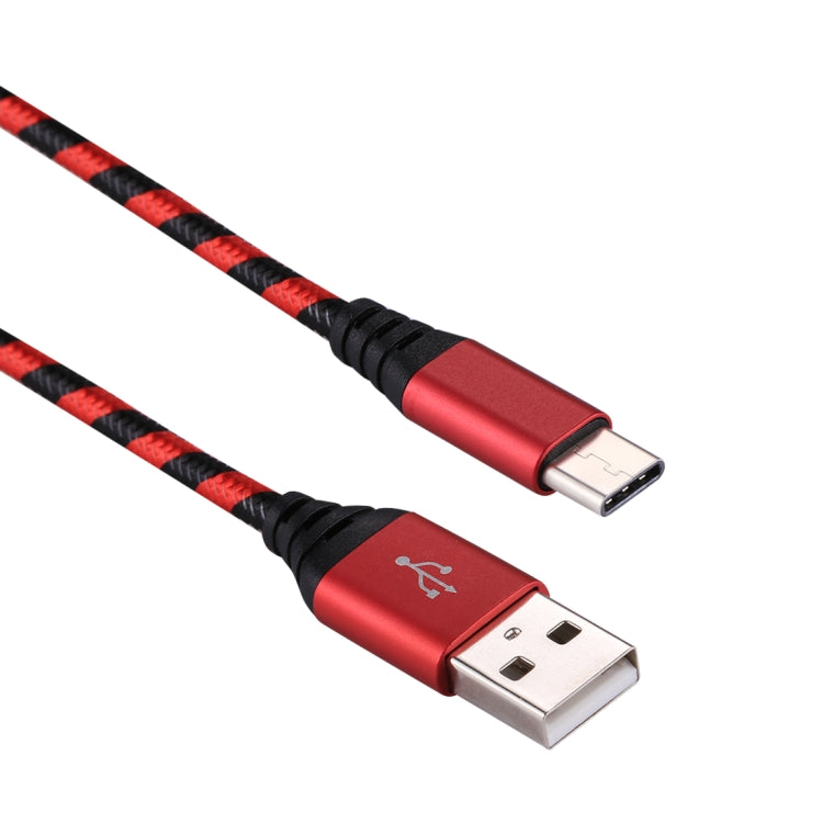 1m USB to USB-C / Type-C Nylon Weave Style Data Sync Charging Cable(Red)