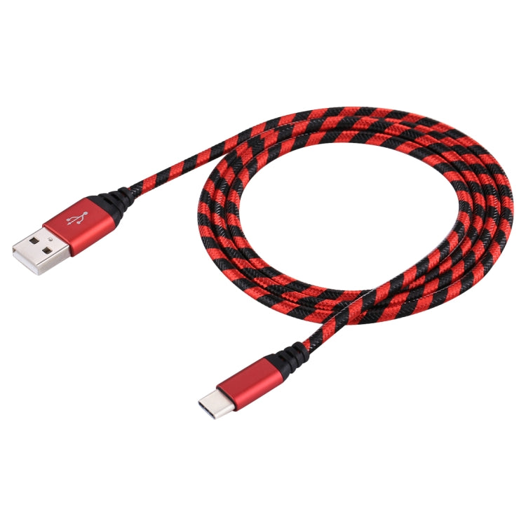 1m USB to USB-C / Type-C Nylon Weave Style Data Sync Charging Cable(Red)