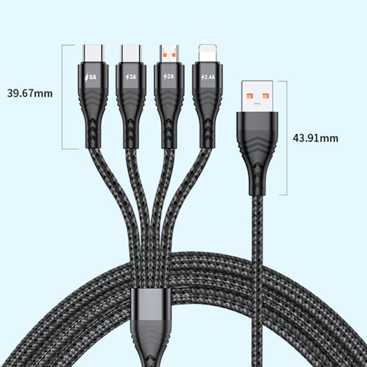 4 in 1 66W 6A USB to 8 Pin + Micro USB + Dual USB-C / Type-C Fast Charging Data Cable, Cable Length: 2m(Grey)