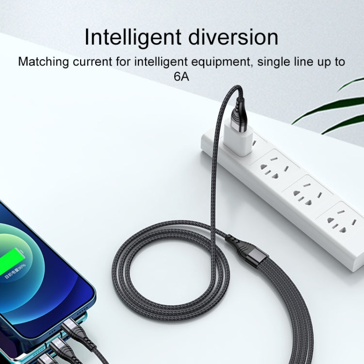 4 in 1 66W 6A USB to 8 Pin + Micro USB + Dual USB-C / Type-C Fast Charging Data Cable, Cable Length: 2m(Grey)