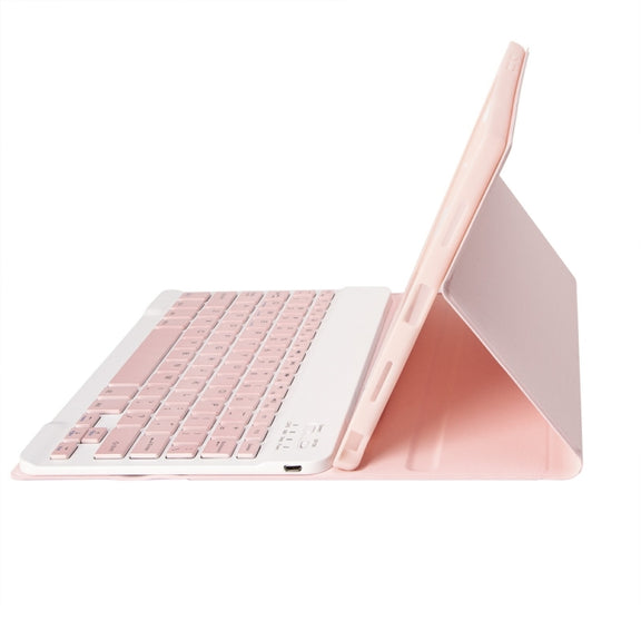 For iPad 10th Gen 10.9 2022 A10B Lambskin Texture Ultra-thin Bluetooth Keyboard Leather Tablet Case with Pen Slot(Pink)