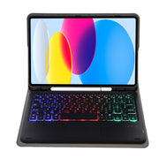 For iPad 11 2025 / 10th Gen 10.9 2022 A10B-AS Lambskin Texture Backlight Bluetooth Touch Keyboard Leather Tablet Case with Pen Slot(Dark Blue)