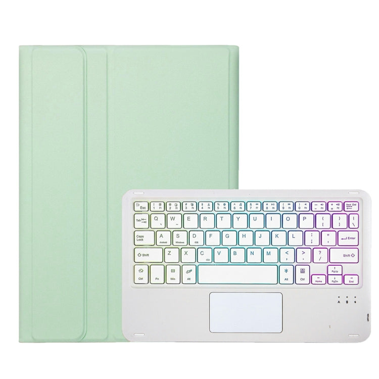 For iPad 10th Gen 10.9 2022 A10B-AS Lambskin Texture Backlight Bluetooth Touch Keyboard Leather Tablet Case with Pen Slot (Green)
