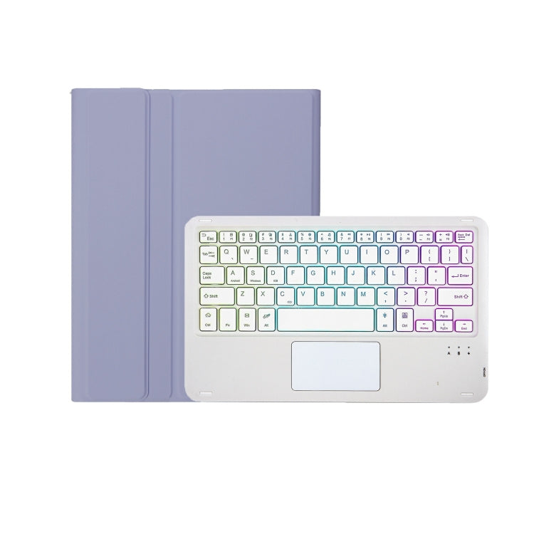 For iPad 10th Gen 10.9 2022 A10B-AS Lambskin Texture Backlight Bluetooth Touch Keyboard Leather Tablet Case with Pen Slot (Purple)