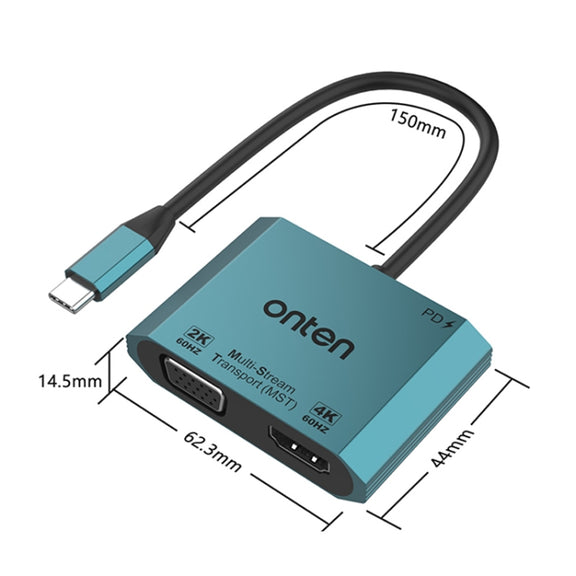 Onten M205 3 in 1 Type-C to HDMI+VGA+PD Fast Charge Video Converter (Green)