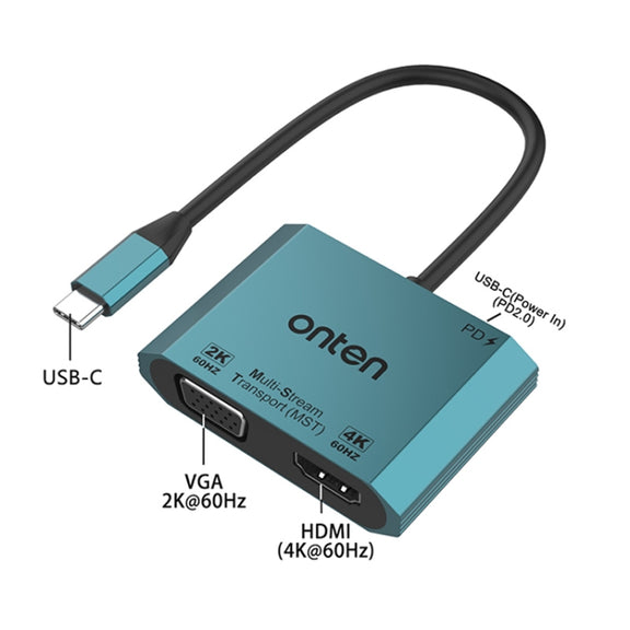 Onten M205 3 in 1 Type-C to HDMI+VGA+PD Fast Charge Video Converter (Green)